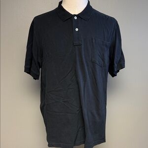Lands' End Black Cotton Polo Shirt XL Classic Fit Pocket Short Sleeve